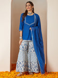 Janasya Dark Cambric Embellished A-Line Kurta Set | Grocsy