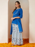 Janasya Dark Cambric Embellished A-Line Kurta Set | Grocsy