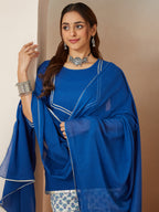 Janasya Dark Cambric Embellished A-Line Kurta Set | Grocsy
