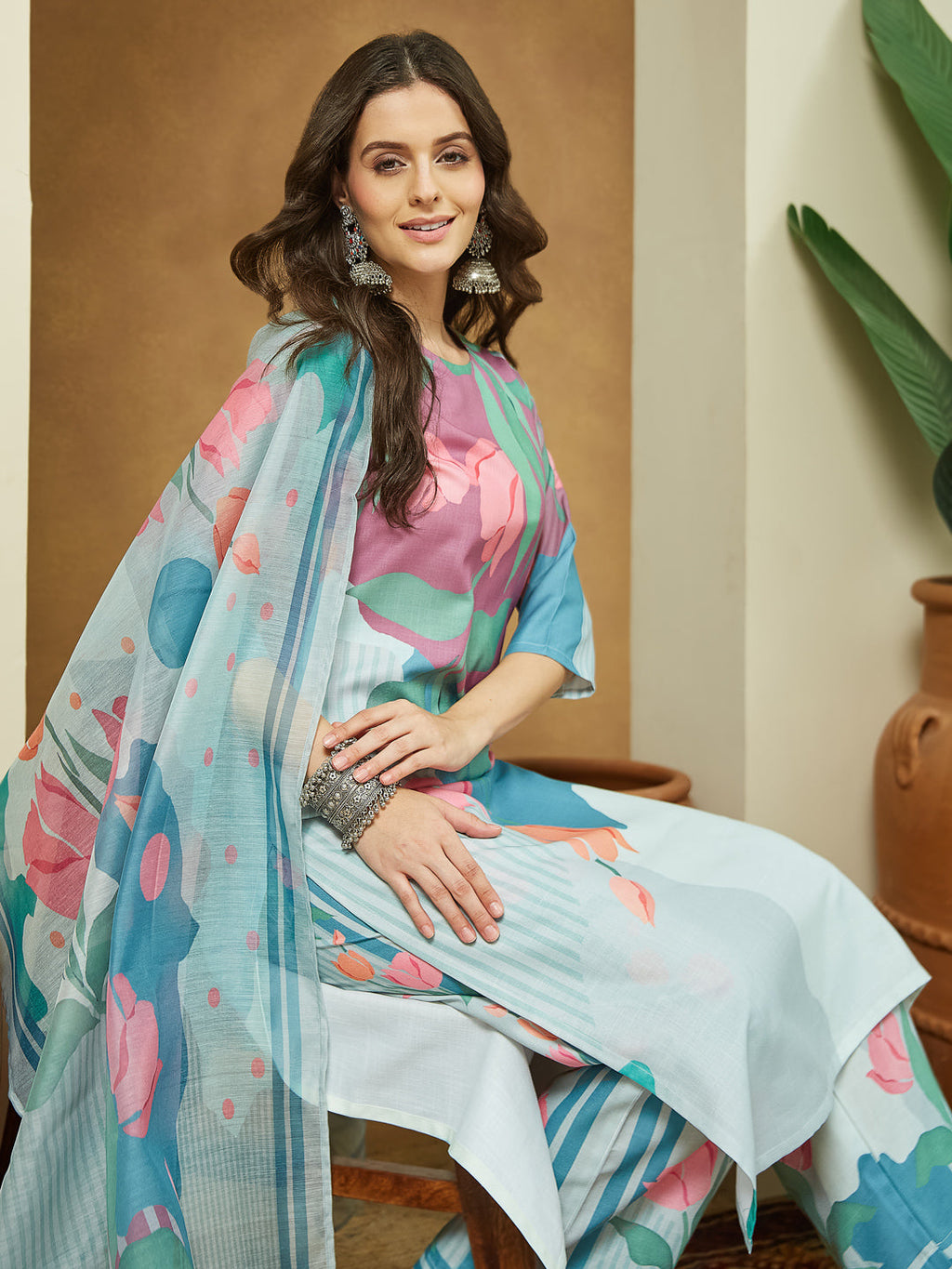Janasya Multi Straight Cotton Blend Kurta,Bottom & Dupatta | Grocsy