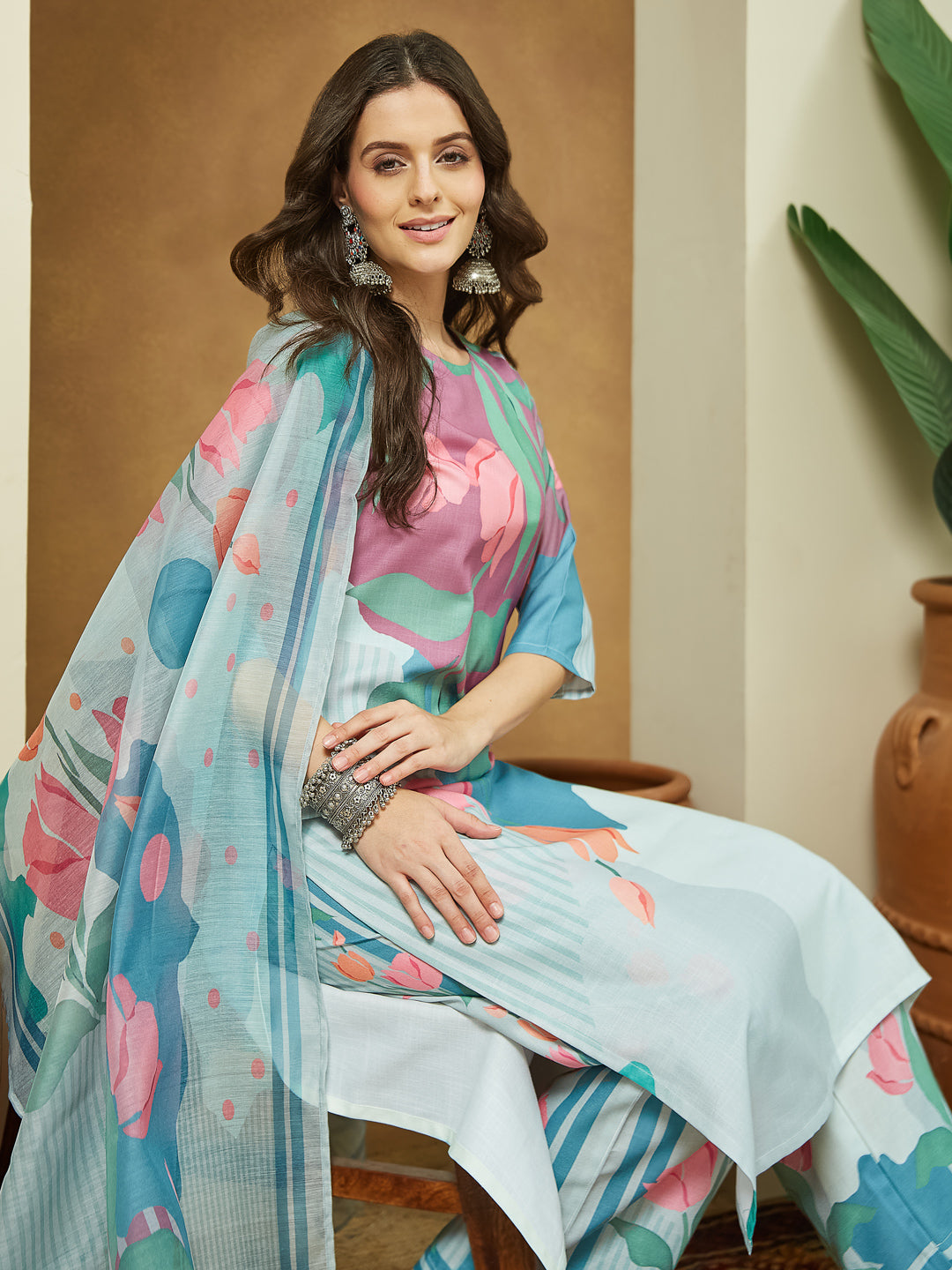 Janasya Multi Straight Cotton Blend Kurta,Bottom & Dupatta | Grocsy