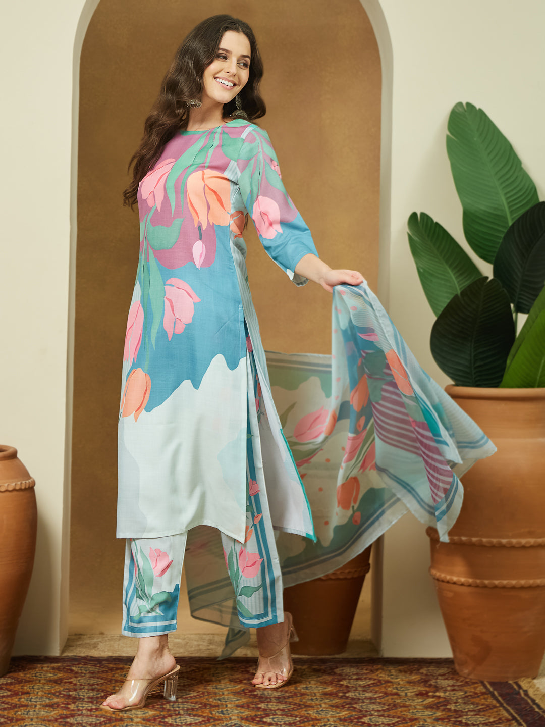 Janasya Multi Straight Cotton Blend Kurta,Bottom & Dupatta | Grocsy