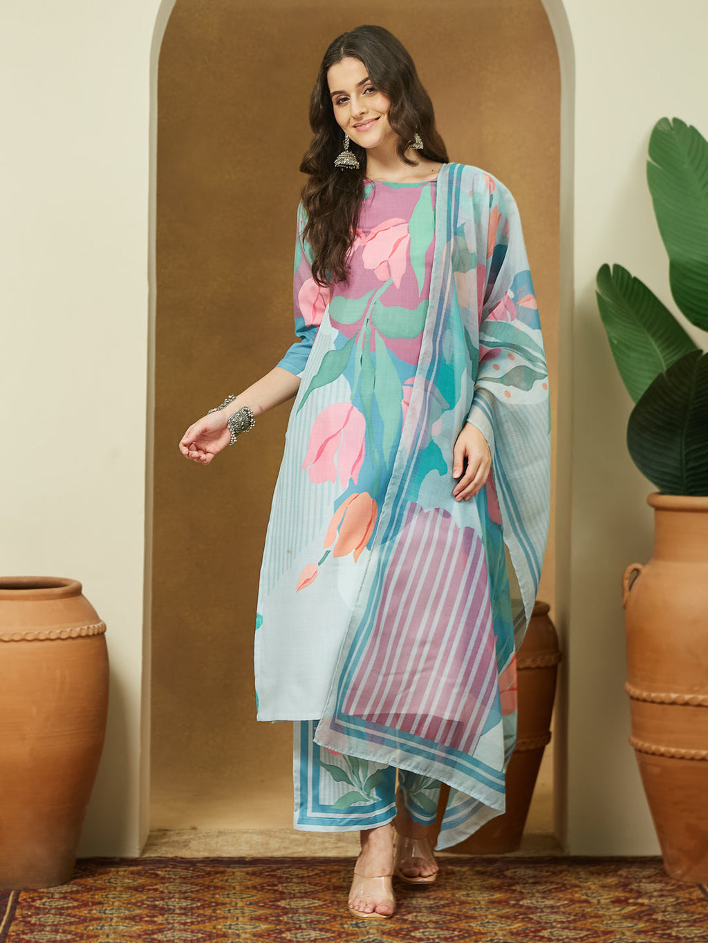 Janasya Multi Straight Cotton Blend Kurta,Bottom & Dupatta | Grocsy
