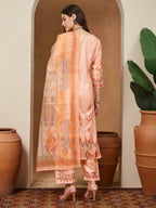 Janasya Peach Straight Cotton Blend Kurta,Bottom & Dupatta | Grocsy