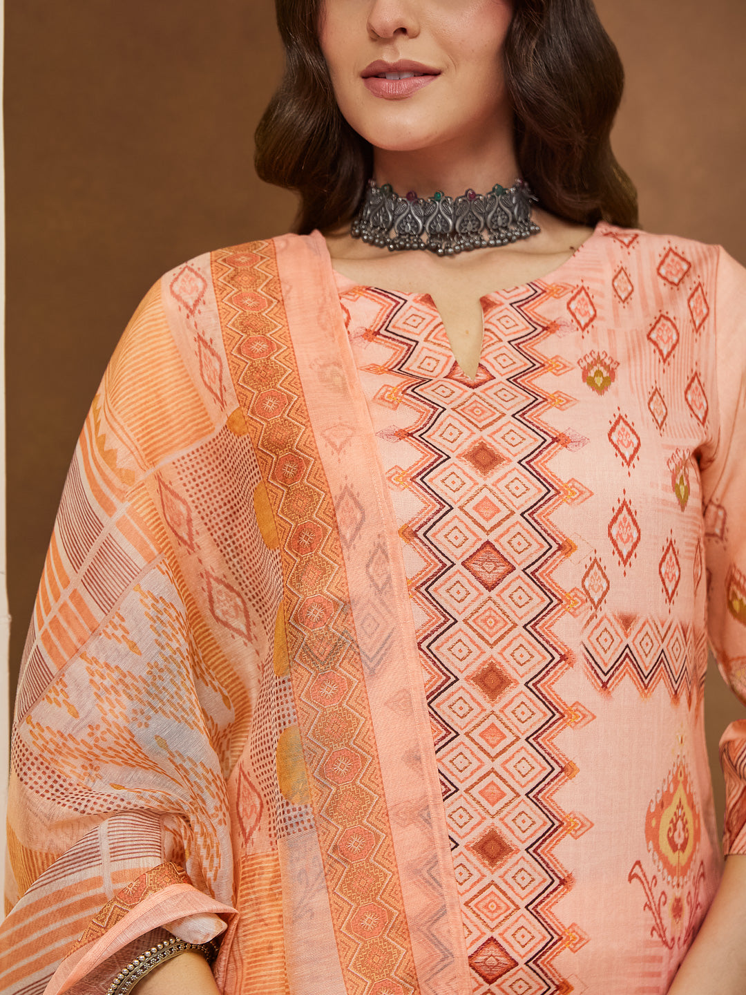 Janasya Peach Straight Cotton Blend Kurta,Bottom & Dupatta | Grocsy