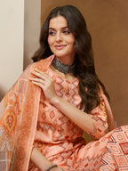 Janasya Peach Straight Cotton Blend Kurta,Bottom & Dupatta | Grocsy