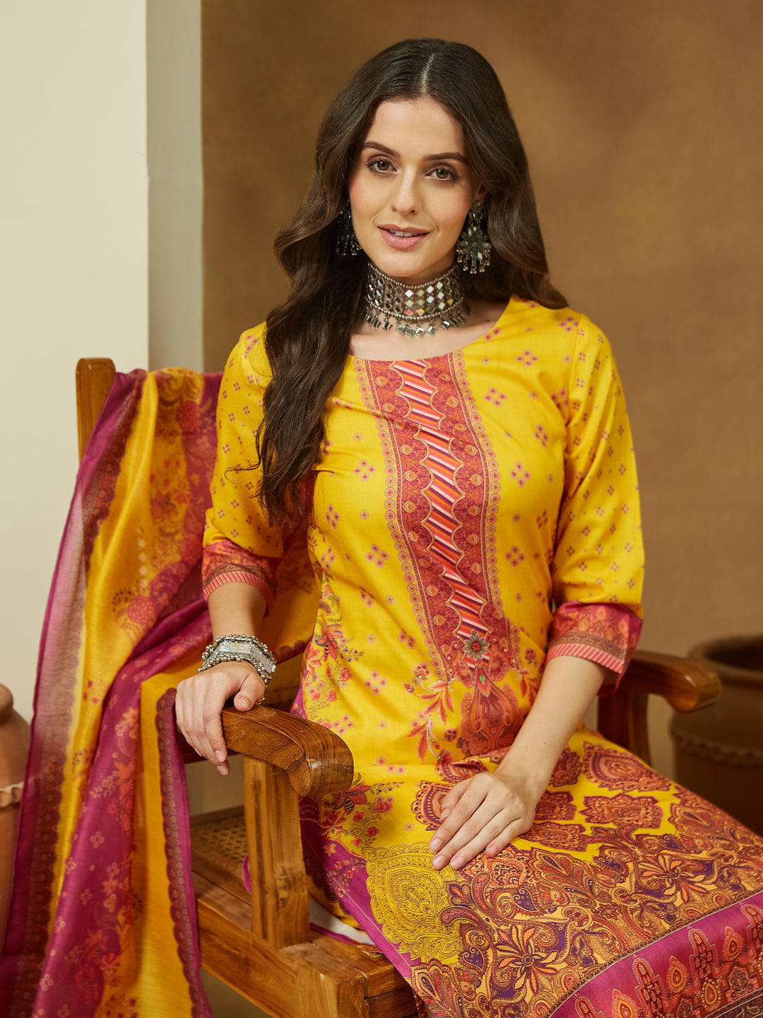 Janasya Yellow Straight Cotton Blend Kurta,Bottom & Dupatta | Grocsy