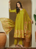 Janasya Mustard Anarkali Cotton Blend Kurta,Bottom & Dupatta | Grocsy