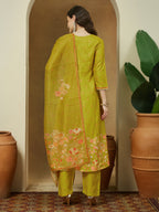 Janasya Mustard Anarkali Cotton Blend Kurta,Bottom & Dupatta | Grocsy