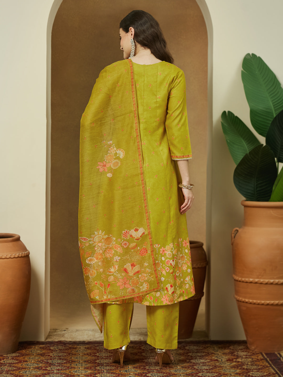 Janasya Mustard Anarkali Cotton Blend Kurta,Bottom & Dupatta | Grocsy