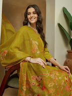 Janasya Mustard Anarkali Cotton Blend Kurta,Bottom & Dupatta | Grocsy