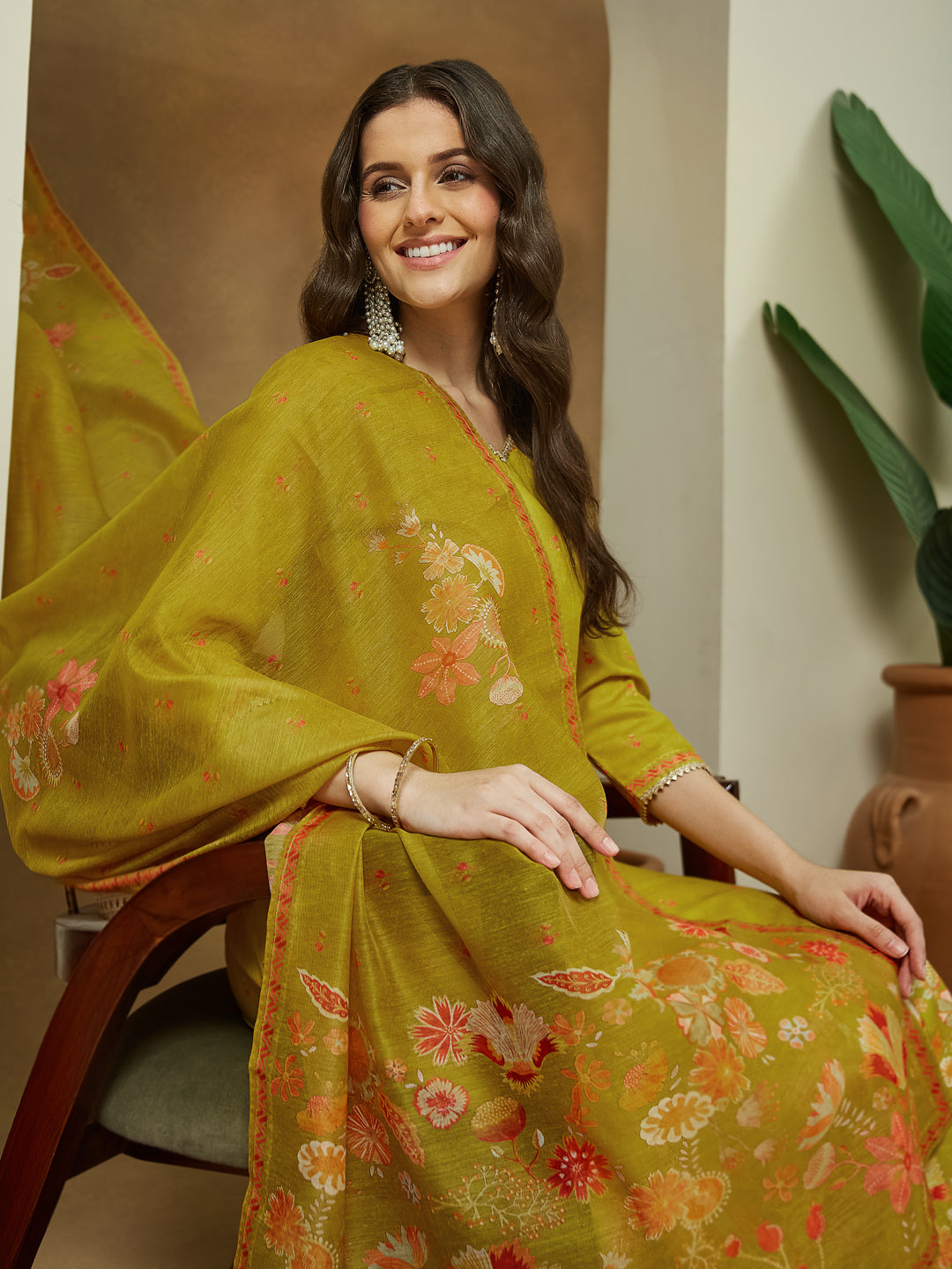 Janasya Mustard Anarkali Cotton Blend Kurta,Bottom & Dupatta | Grocsy