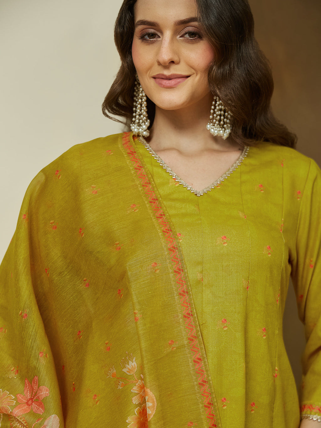 Janasya Mustard Anarkali Cotton Blend Kurta,Bottom & Dupatta | Grocsy