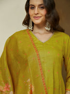 Janasya Mustard Anarkali Cotton Blend Kurta,Bottom & Dupatta | Grocsy