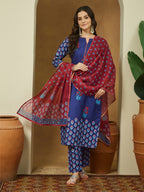 Janasya Purple Straight Cotton Blend Kurta,Bottom & Dupatta | Grocsy