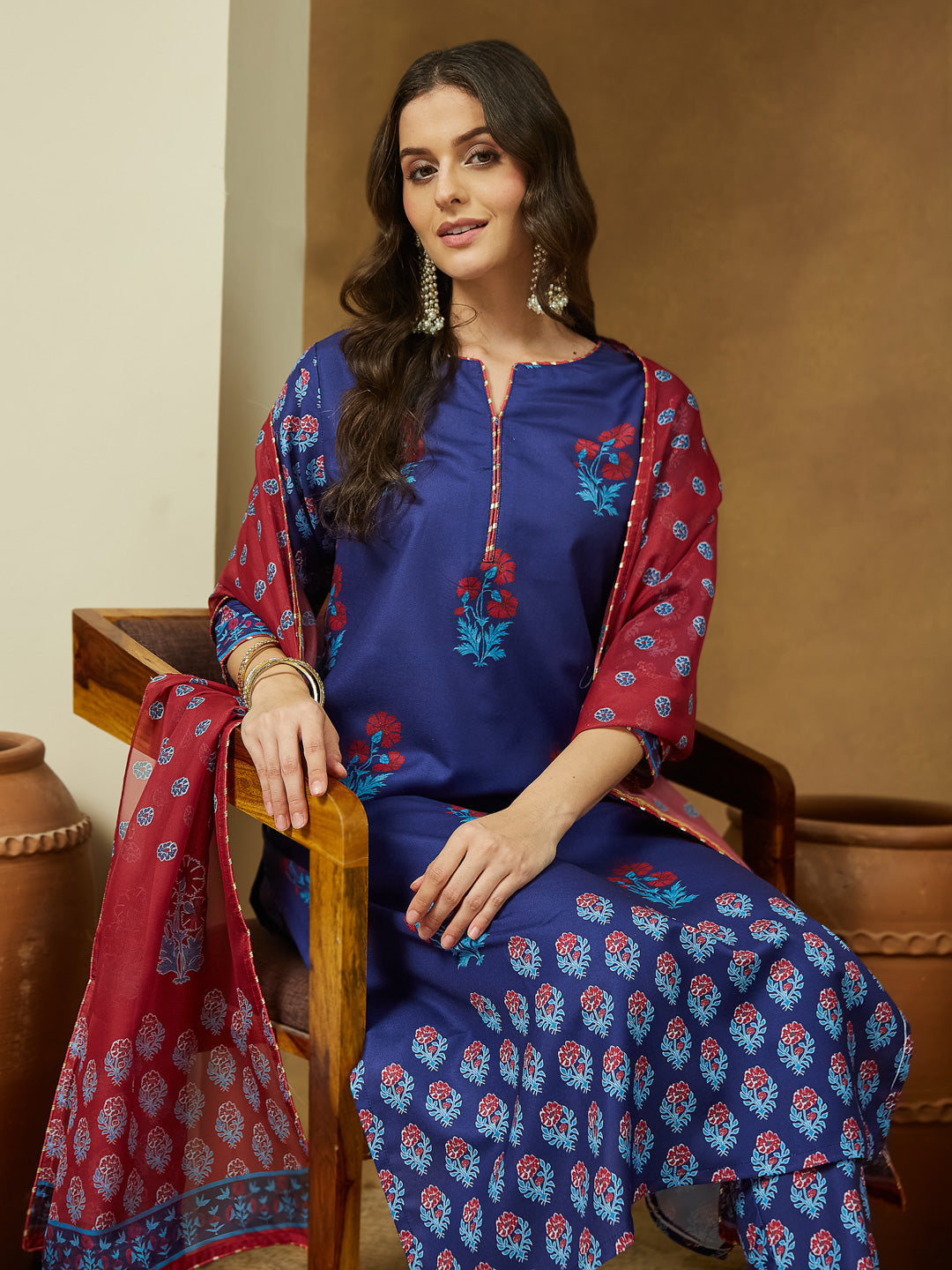 Janasya Purple Straight Cotton Blend Kurta,Bottom & Dupatta | Grocsy