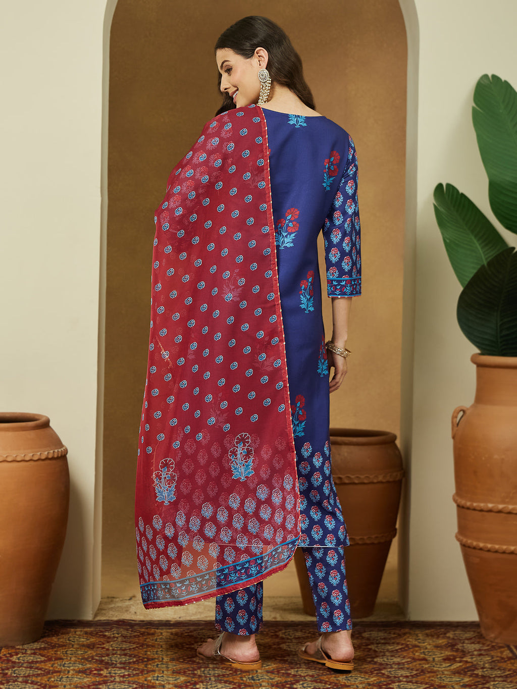 Janasya Purple Straight Cotton Blend Kurta,Bottom & Dupatta | Grocsy