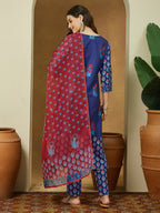 Janasya Purple Straight Cotton Blend Kurta,Bottom & Dupatta | Grocsy