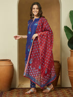 Janasya Purple Straight Cotton Blend Kurta,Bottom & Dupatta | Grocsy