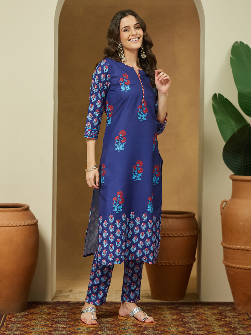 Janasya Purple Straight Cotton Blend Kurta,Bottom & Dupatta | Grocsy