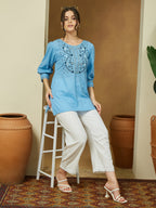 Janasya Light Cotton Embroidered Straight Tunic | Grocsy