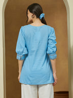 Janasya Light Cotton Embroidered Straight Tunic | Grocsy