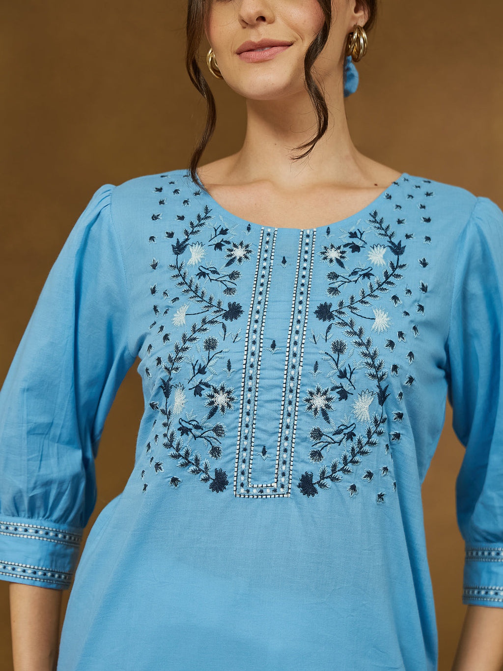 Janasya Light Cotton Embroidered Straight Tunic | Grocsy