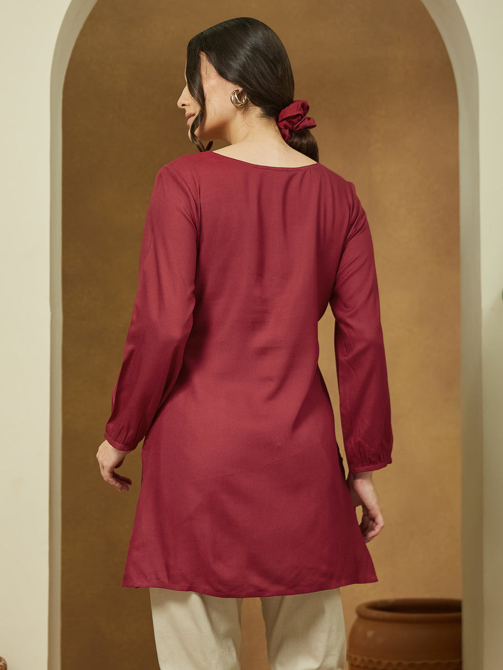 Janasya Dark Rayon Embroidered Straight Tunic | Grocsy