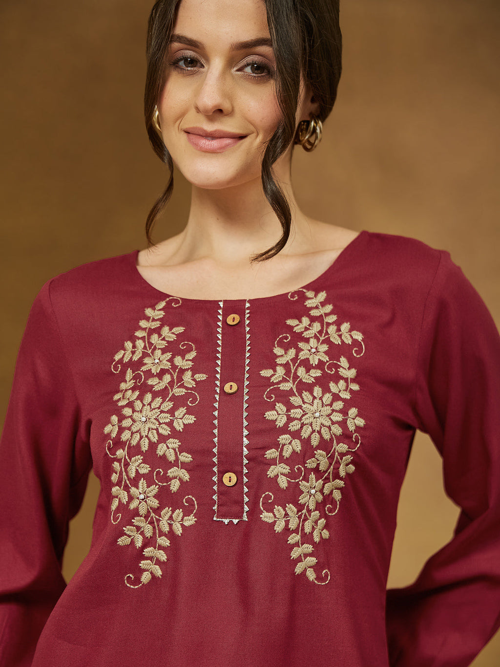 Janasya Dark Rayon Embroidered Straight Tunic | Grocsy