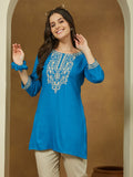 Janasya Dark Rayon Embroidered Straight Tunic | Grocsy