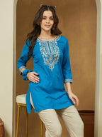 Janasya Dark Rayon Embroidered Straight Tunic | Grocsy