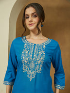 Janasya Dark Rayon Embroidered Straight Tunic | Grocsy