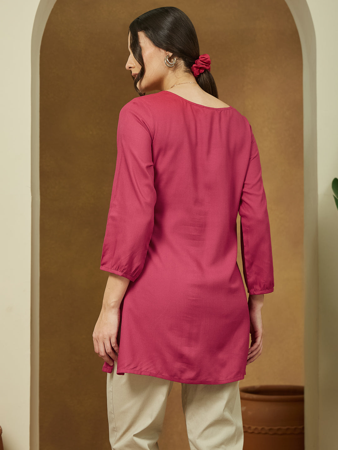 Janasya Dark Rayon Embroidered Straight Tunic | Grocsy