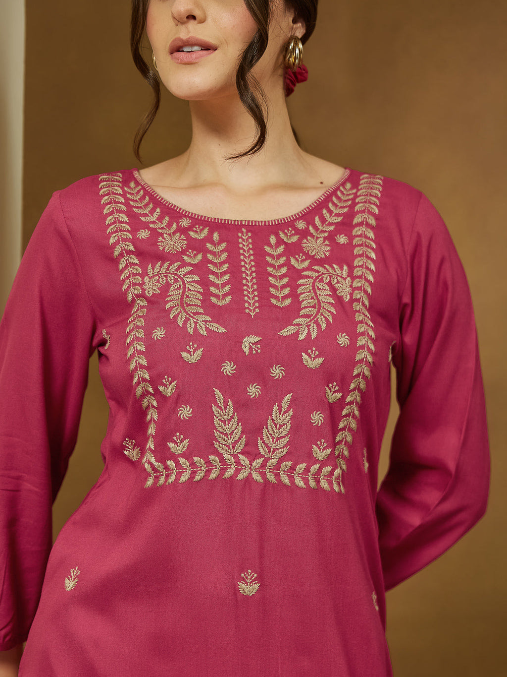 Janasya Dark Rayon Embroidered Straight Tunic | Grocsy