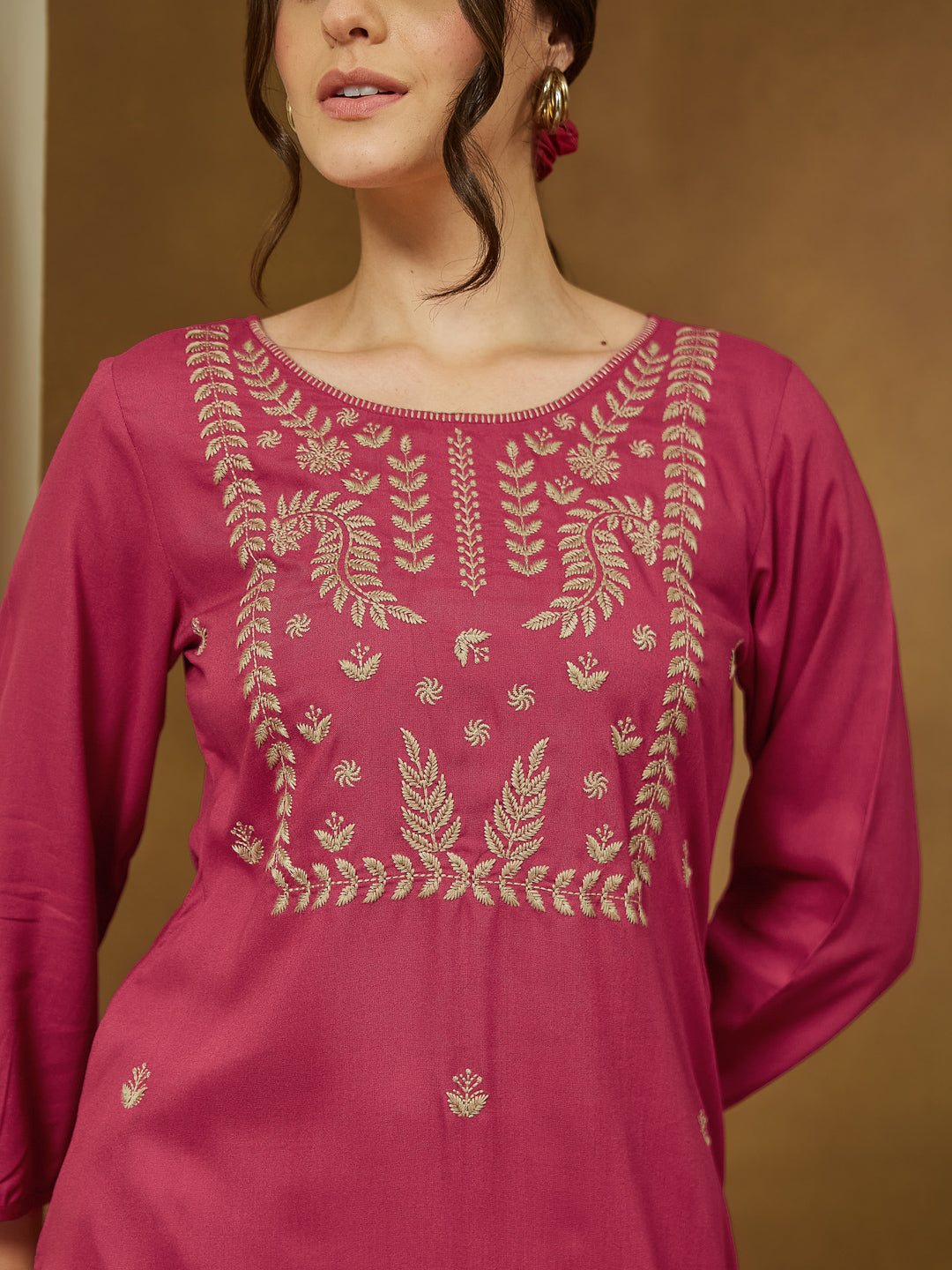 Janasya Dark Rayon Embroidered Straight Tunic | Grocsy