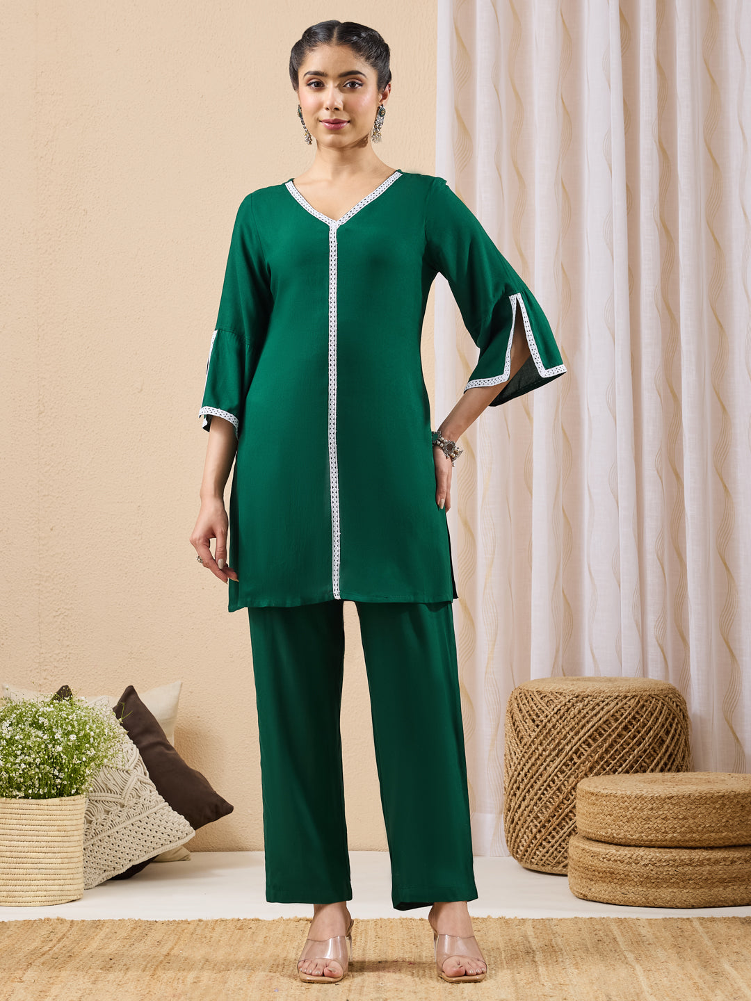 Janasya Green Straight Rayon Co-Ords | Grocsy