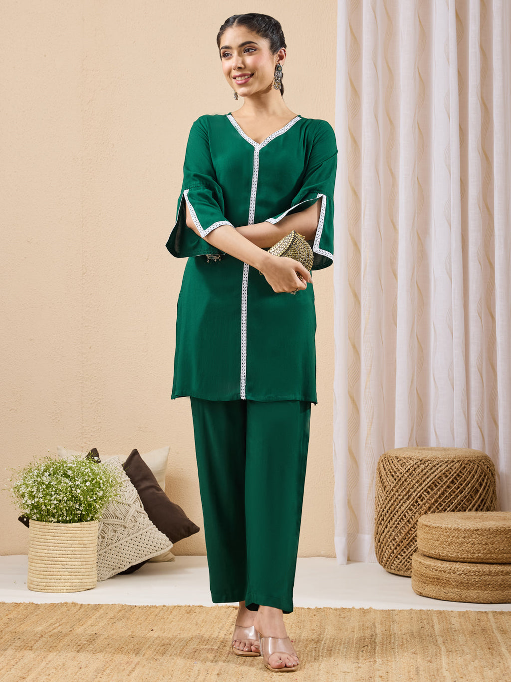 Janasya Green Straight Rayon Co-Ords | Grocsy