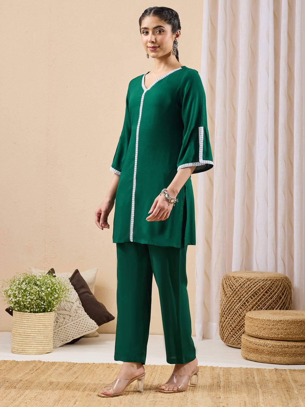 Janasya Green Straight Rayon Co-Ords | Grocsy