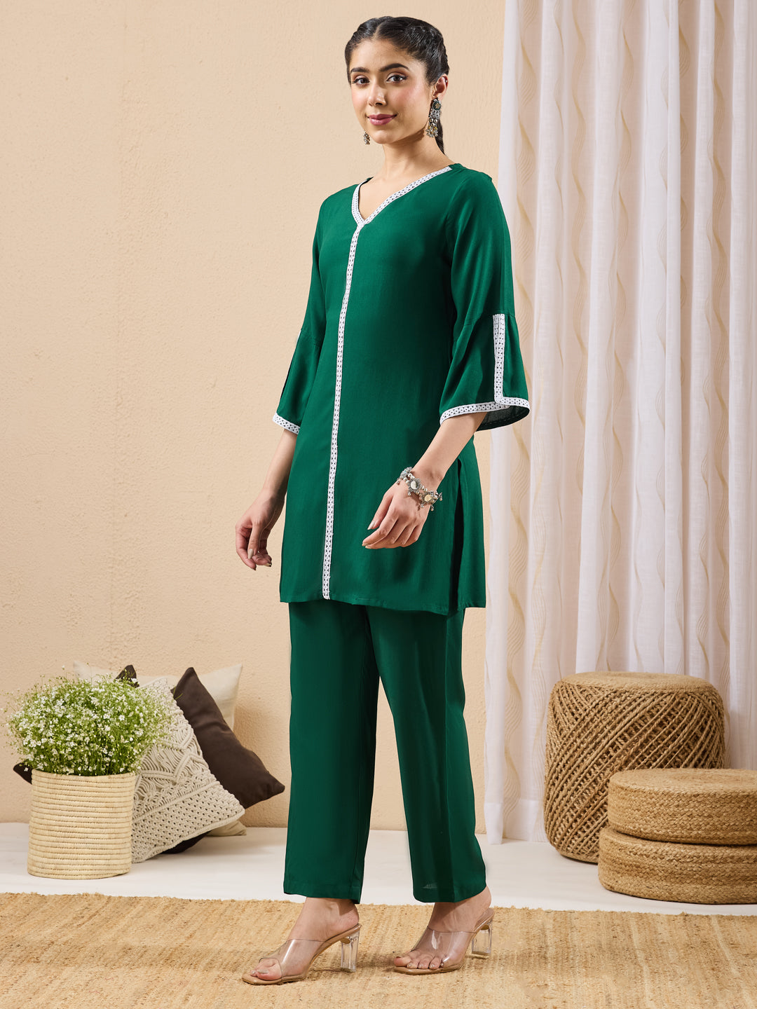 Janasya Green Straight Rayon Co-Ords | Grocsy