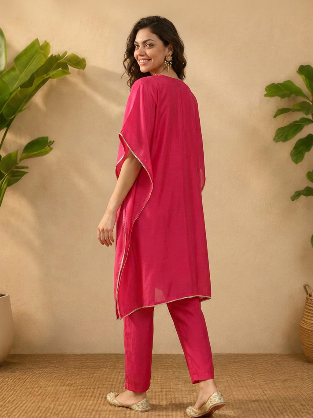 Janasya Pink Kaftan Silk Blend Pant Co-ord Sets | Grocsy