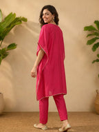 Janasya Pink Kaftan Silk Blend Pant Co-ord Sets | Grocsy