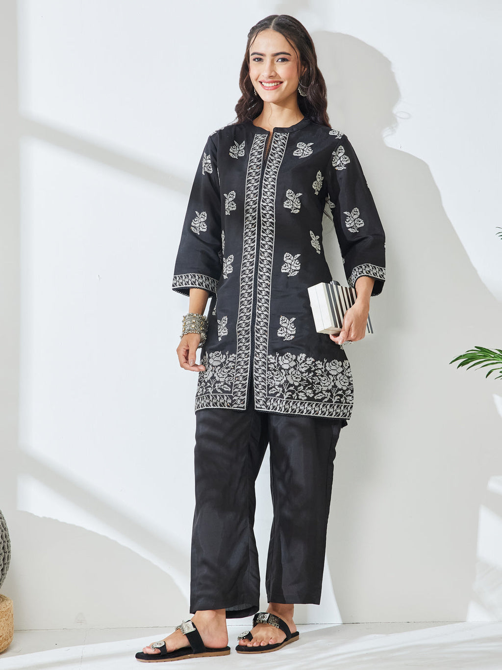 Janasya Black Straight Chanderi Co-Ords | Grocsy