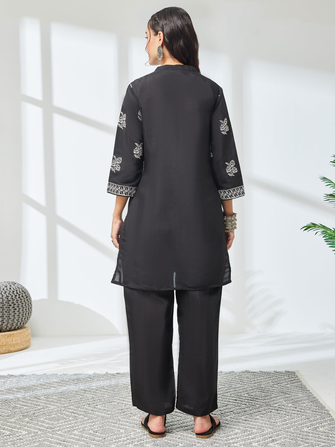 Janasya Black Straight Chanderi Co-Ords | Grocsy