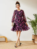 Janasya Black A-Line Chiffon Dress | Grocsy