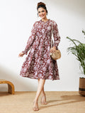 Janasya Burgundy Fit & Flare Georgette Dress | Grocsy