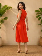 Janasya Orange A-Line Rayon Dress | Grocsy