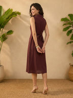 Janasya Brown A-Line Rayon Dress | Grocsy