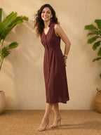 Janasya Brown A-Line Rayon Dress | Grocsy