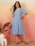 Janasya Ice Blue A-Line Rayon Dress | Grocsy