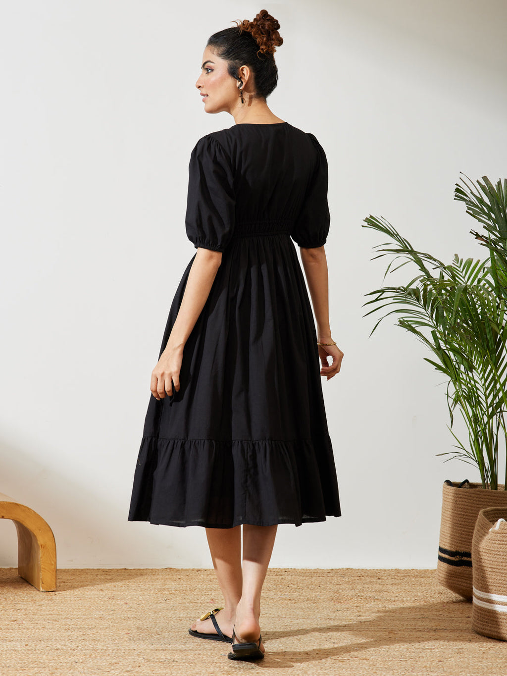 Janasya Black Fit & Flare Cotton Dress | Grocsy